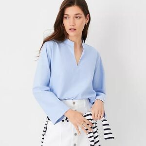 NWOT Ann Taylor Weekend Oxford V Neck Popover